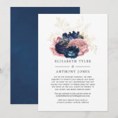 Navy en Blush Vintage Bloemengastlijst Gereduceerd Aankondiging (Voorkant / Achterkant)