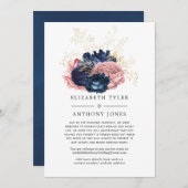 Navy en Blush Vintage Bloemige Gereduceerde Gastli Aankondiging (Voorkant / Achterkant)