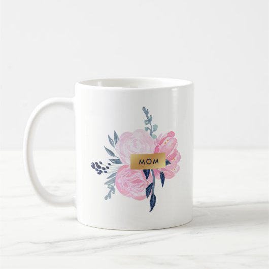 Navy en Blush Waterverf Bloemen voor Mam Koffiemok (Links)