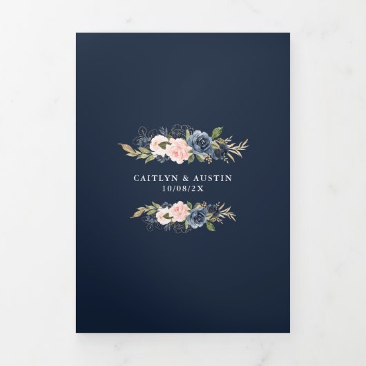 Navy en blush waterverf bloemenbruiloft drieluik aankondiging (Cover)