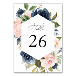 Navy en blush waterverf bloemenbruiloft kaart