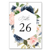 Navy en blush waterverf bloemenbruiloft kaart (Achterkant)