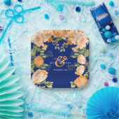 Navy en Botanische Sinaasappels Papieren Bordje (Feest)