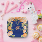 Navy en Botanische Sinaasappels Papieren Bordje (Feest)