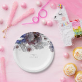 Navy en Bourgogne Floral Waterverf Elegant Papieren Bordje (Feest)