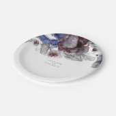 Navy en Bourgogne Floral Waterverf Elegant Papieren Bordje (Gekanteld)