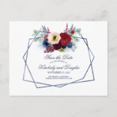 Navy en Bourgogne Wijnmakerij Boeket Save the Date Aankondigingskaart (Voorkant)