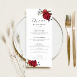 Navy en Bourgondië Floral bruiloft diner Menu<br><div class="desc">Elegante bloemenbruiloft diner menukaart met waterverf illustratie van navy en bordeaux pioenenbloemen met groen.</div>