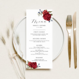 Navy en Bourgondië Floral bruiloft diner Menu