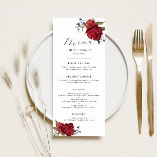Navy en Bourgondië Floral bruiloft diner Menu
