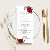 Navy en Bourgondië Floral bruiloft diner Menu