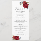 Navy en Bourgondië Floral bruiloft diner Menu (Voorkant)