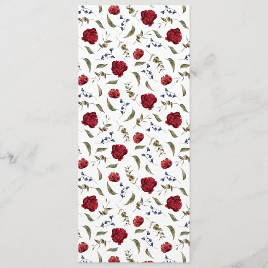 Navy en Bourgondië Floral bruiloft diner Menu (Achterkant)