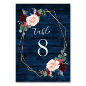 Navy en Bourgondië Gold Blush Bruiloft Tafel Numme Kaart (Achterkant)