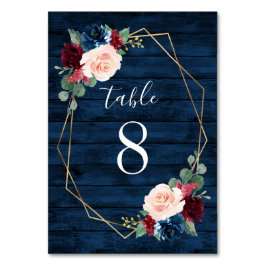 Navy en Bourgondië Gold Blush Bruiloft Tafel Numme Kaart
