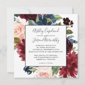 Navy en Bourgondische Waterverf Bloemenbruiloft Kaart (Voorkant)