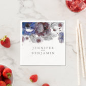 Navy en Bourgondische Waterverf Flowers Servet (Insitu)