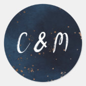 Navy en Bronzen Waterverf Bruiloft Ronde Sticker (Voorkant)