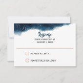 Navy en Bronzen Waterverf Bruiloft RSVP Kaart (Voorkant)