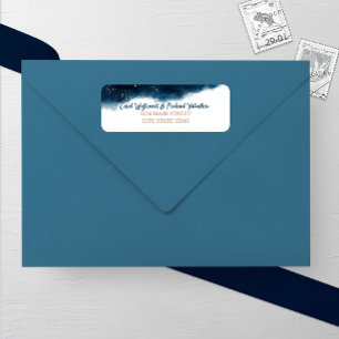 Navy en Bronzen Waterverf Trouwadres Etiket
