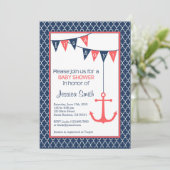 Navy en Coral Baby shower Invitation Nautical Kaart (Staand voorkant)