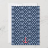 Navy en Coral Baby shower Invitation Nautical Kaart (Achterkant)
