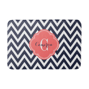 Navy en Coral Chevron Monogram Badmat