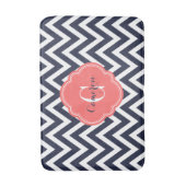 Navy en Coral Chevron Monogram Badmat (Voorkant Verticaal)