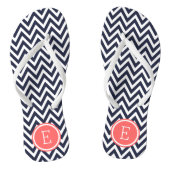 Navy en Coral Chevron Monogram Teenslippers (Voetbed)