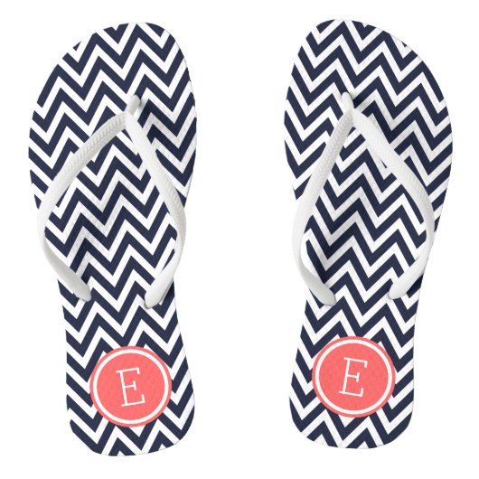 Navy en Coral Chevron Monogram Teenslippers (Voetbed)