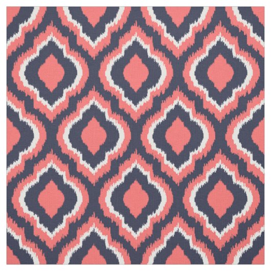 Navy en Coral Ikat Moroccan Stof (Swatch)