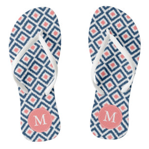 Navy en Coral Ikat Pattern Teenslippers