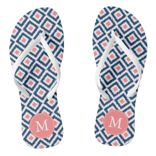 Navy en Coral Ikat Pattern Teenslippers (Voetbed)