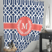 Navy en Coral Marokkaanse Trellis Monogram Douchegordijn
