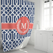 Navy en Coral Marokkaanse Trellis Monogram Douchegordijn