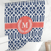 Navy en Coral Marokkaanse Trellis Monogram Douchegordijn