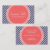 Navy en Coral Preppy Stripes Visitekaartje (Voorkant / Achterkant)