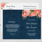 Navy en Coral Shabby Chic Floral Wedding Programs (Voorkant / Achterkant)