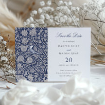 Navy en Cream Tortelduifjes Sla de Date Invitation