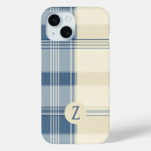 Navy en Cream Two-Tone Plaid Telefoonhoes iPhone 15 Case