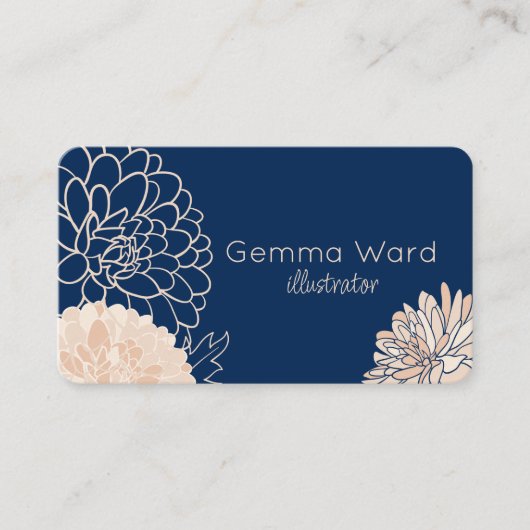 Navy en Crème Dahlias Visitekaartje (Voorkant)