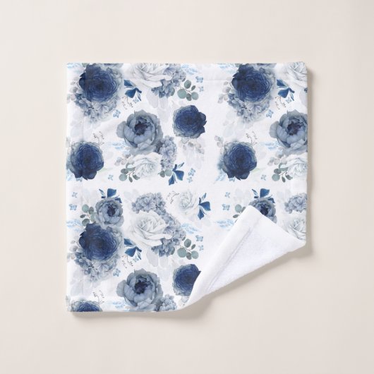 Navy en Dusty Blue Bloemen Elegante Bloemen Washandje (Wasdoekje)