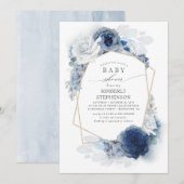 Navy en Dusty Blue Floral Modern Baby shower Kaart (Voorkant / Achterkant)