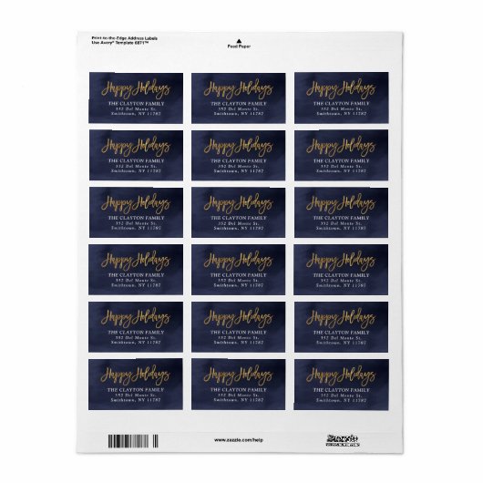 Navy en Faux Folie vakantie retour adres Etiket (Full Sheet)