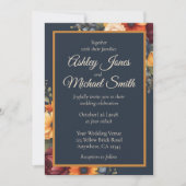 Navy en Gele Herfst Wildflower Bruiloft Kaart (Voorkant)