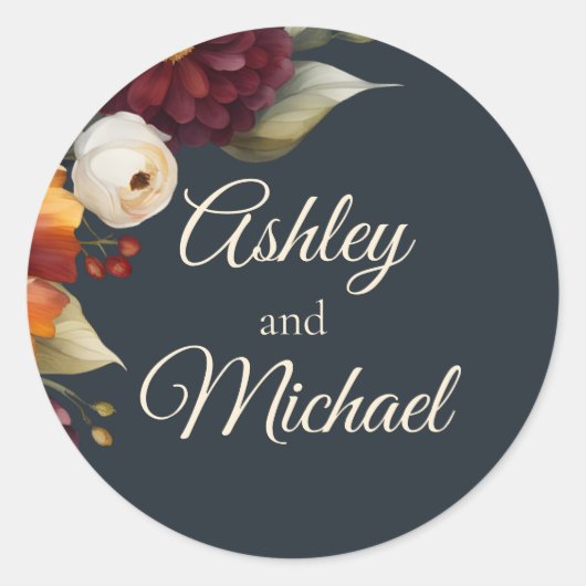 Navy en Gele Herfst Wildflower Ronde Sticker (Voorkant)