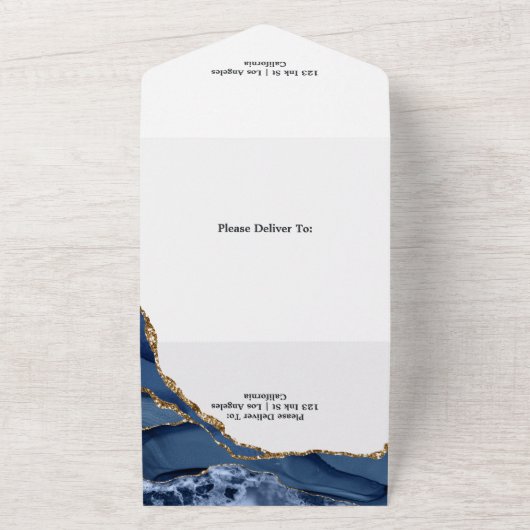 Navy en Gold Agate All In One Uitnodiging (Buitenkant)
