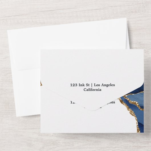 Navy en Gold Agate All In One Uitnodiging (Achterkant)