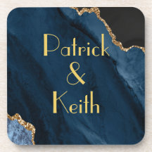 NAVY EN GOLD AGATE Beverage Coaster