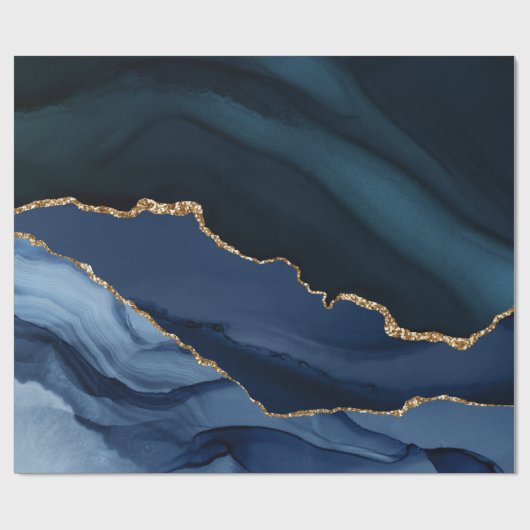 Navy en Gold Agate Cadeaupapier (Vlak)